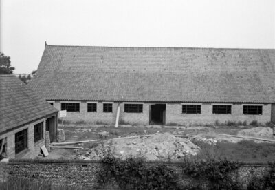 South view of the grain barns showing bullock yard & bullock lodges during the building conversions